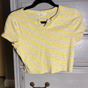 Large Yellow grey striped crop t shirt
